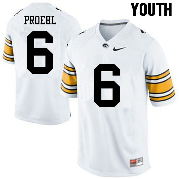 Youth Iowa Hawkeyes #6 Josh Proehl College Football Jerseys-White - Click Image to Close